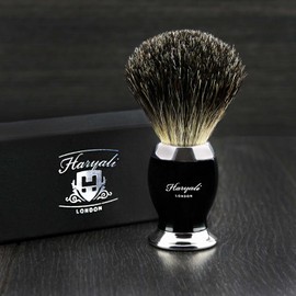 Black and metal colour base shaving brush with pure black roof hair for men.