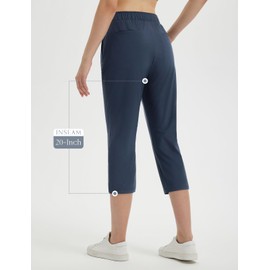 baleaf Women Capris with Pockets Stretch Golf Work Dress Cropped Pants Straight Leg High Waisted Pull On Summer Navy Blue XL