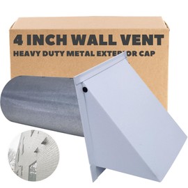 4 Inch Wall Vent Cap - Painted White Steel - Screen Only - Heavy Duty Hooded Metal Caps - Fresh Air Intake Vent for Side Walls by Vent Works