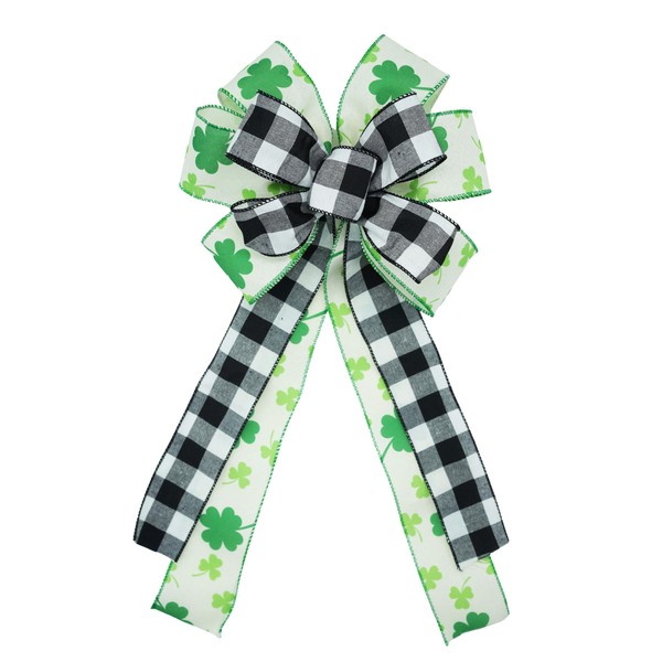 St.patriotic Bow for Wreath, Green Clover with Buffalo Bow, Four-Leaf