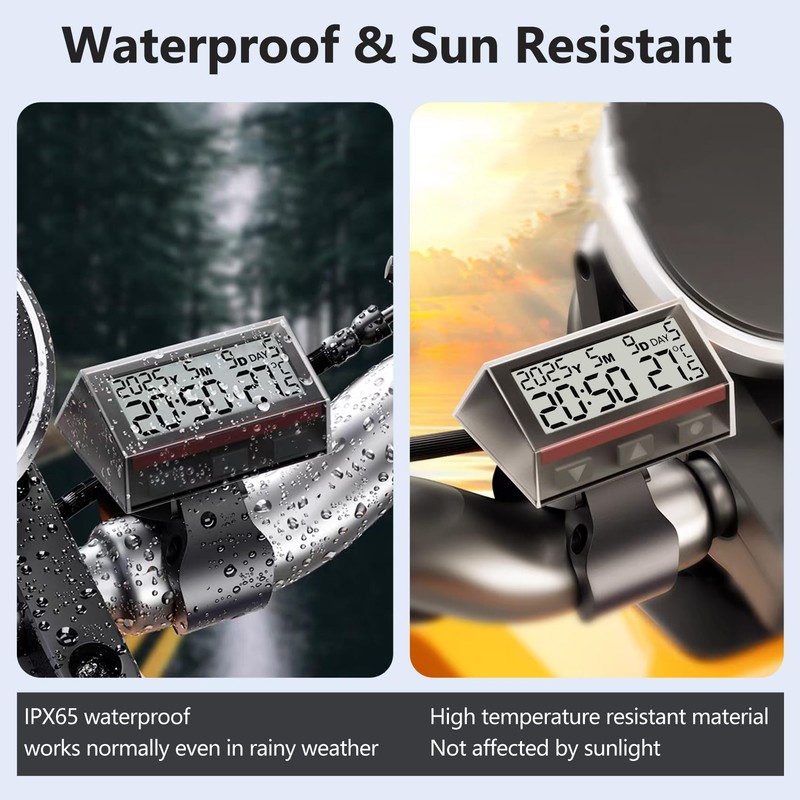 7/8"-12/8" Handlebar Bicycle Clock, Smart Solar Power Clock with Auto