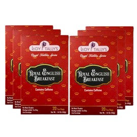 Herbal Cup Tea - Lady Tallys Royal English Breakfast, Rich Flavor and Aroma for Daily Indulgence, Caffeinated, Enjoy Hot Cold Summer Winter, 20 Teabags (Pack of 6)