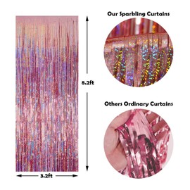 Rose Gold foil Fringe Background, 2 Packs 3.28ft x 8.2ft Wire foil Fringe Curtains, Suitable for Photo Booths, Valentine's Day, Birthday, Wedding, New Year's Party Decoration, Rose Gold