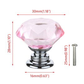 Pink Crystal Drawer Knobs - 6 PCS 30MM Glass Drawer Handles Crystal Cupboard Knobs Diamond Pulls with Screws for Kitchen Office Chest Cabinet Drawer