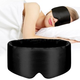 100% Mulberry Silk Sleep Mask,Large Eye Mask for Women Man with Adjustable Band,Eye Cover for Sleeping,Blackout for All Night Sleep, Travel,Nap,Office (Black)