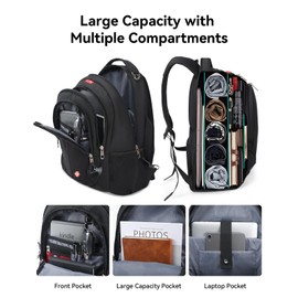 Travel Backpack Large Water Resistant Laptop Bookbag Utility Work Commuter Business Daily Laptop Backpacks carry on Computer Office Laptop Bag Fits 17.3" Laptop, Travel Essentials for Men Women