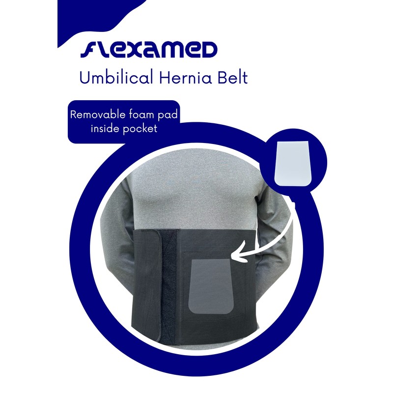 FlexaMed Umbilical Navel Hernia Belt with Compression Pad Black (10