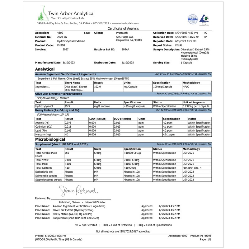 ProHealth Hydroxytyrosol Extreme 2-Pack with Olea25 (90 Vegetarian Capsules) (Organic