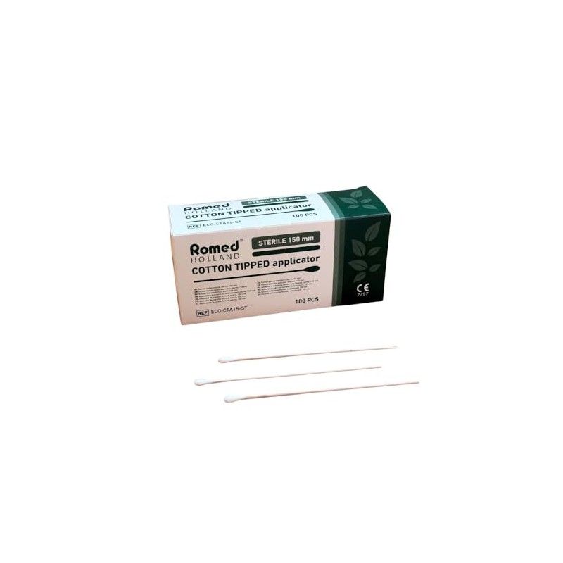 Romed Cotton Buds 150mm Sterile Single Sided Pack of 100