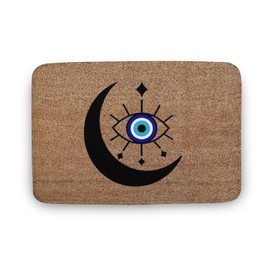 Allijune Evil Eye Doormat, Crescent Moon Evil Eye Doormat, Bohemian Doormat, Celestial Doormat, Evil Eye Welcome Doormat, Welcome Doormat,Home Decor,Front Back Door Mat,Coral Velvet Rug 16”x24”