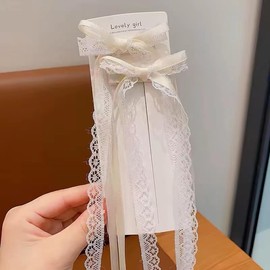 MZLUWM 2Pcs White Lace Hair Bow Clips: Coquette Bows, Ribbon Barrettes, Cute Hair Ties and Styling Accessories - Gifts for Girls