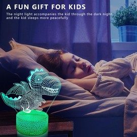 Dinosaur 3D LED Night Light - Remote Control, Multi-Color Changing - USB or Battery Powered, 3D Illusion LED Bedside Lamp for Boys Room Decor, Fun Dinosaur Gift for Kids