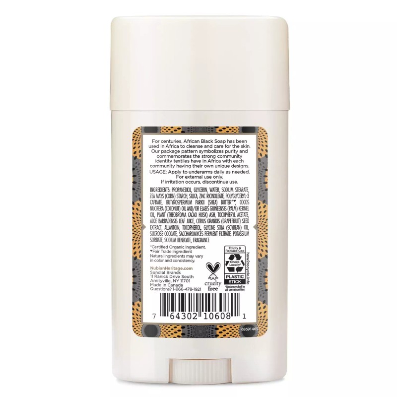 Nubian Heritage African Black Soap 24 Hour Deodorant Stick 2.25