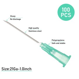 100 Pack 21 Gauge 1 Inch Lab Accessories, Individually Packaged. (21G-1 Inch)