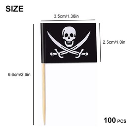Toothpick with Pirate Flag, Flag Skewers Pirate, Pirate Cocktail Stick Flags, Toothpick Paper Flag for Pirate, Pirate Flag Toothpicks, for Sandwiches, Cupcakes, Tableware Decorations, Pack of 100