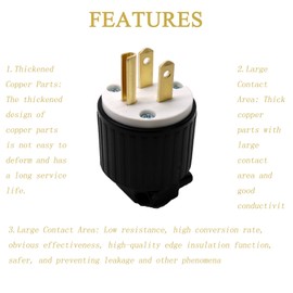 NEMA 5-15P 15 Amp 125 Volt Straight Blade Replacement Plug Connector with UL Listed 2 Pole 3 Wire for Grounding Connector Extension Cord Plug Replacement