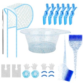 19PCS Hair Dye Coloring Kit, Blue Professional Salon Hair Coloring Dyeing Kit, Hair Coloring Highlight Cap Brush and Bowl Set, Professional Hair Coloring Kit for Salon Hair Dye & DIY (19, Blue)