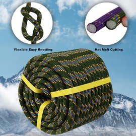 Double Braided Arborist Rope - 1/2 Inch x 150 Feet Polyester Rope - High Strength Climbing Rope for Tree Work, Halyard, Sailing (ArmyGreen/Blue)