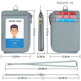 Wason Real Leather Badge Holder with Zipper Wallet, Detachable Neck Lanyard, Hand Strap, Retractable Badge Reel, Multi Purpose Card Slot for ID Permit Badge Coin Key Driver's License (Light Blue)