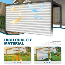 Coarbor 12'x16' Sun Shade Sail Straight Edge Rectangle Shade Cloth with Grommets Canopy Cover for Pergola Patio Deck Gazebo- Gray White Strip