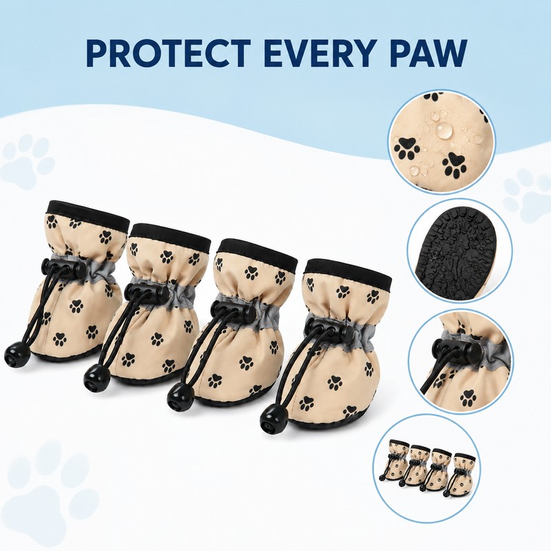 Dog Shoes for Outdoor Walking - 4-Piece Anti-Slip Paw Boots