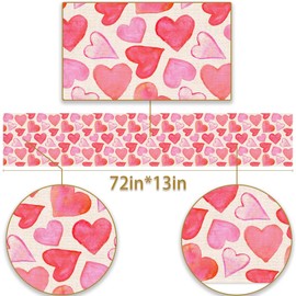 Pudodo Valentine's Day Table Runner Romantic Anniversary Party Decoration Pink Red Love Heart Kitchen Dining Room Home Decor (13" x 72")