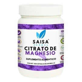 Citrato De Magnesio Puro Con 500 Cápsulas De 500 Mg Cu.  Suplemento Alimenticio  Alta Biodisponibilidad  Sin Sabor Saisa Herbal  Apoyo Del Sueño,...  