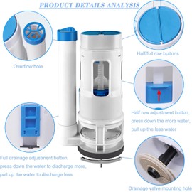 ZAKASEA Válvula de descarga y admisión para Wc Modelo, Válvulas de Descarga de Repuesto para Inodoro, Válvula de Llenado con Botón Pulsador