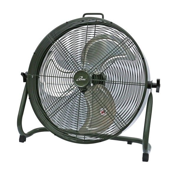 iLiving 18" Rechargeable Battery Operated Camping Floor Fan, High Velocity Portable Outdoor Fan with Metal Blade, With Built-in Lithium Battery for Whole Day Usage, 18 Inches, Military Green