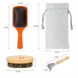 VOVKUNYU Wooden Paddle Hair Brush – Boar Bristle Solution for Curly Hair, Enhanced with a Dedicated Hair Brush Cleaner Tool (brown)
