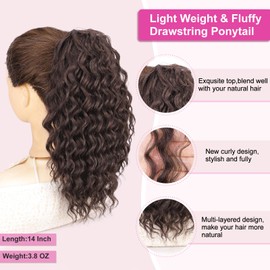 AISI BEAUTY Brown Ponytail Extension Curly Drawstring Ponytail for Women 14 Inch Fake Ponytail Synthetic Clip in Pony Tails Hair Extensions