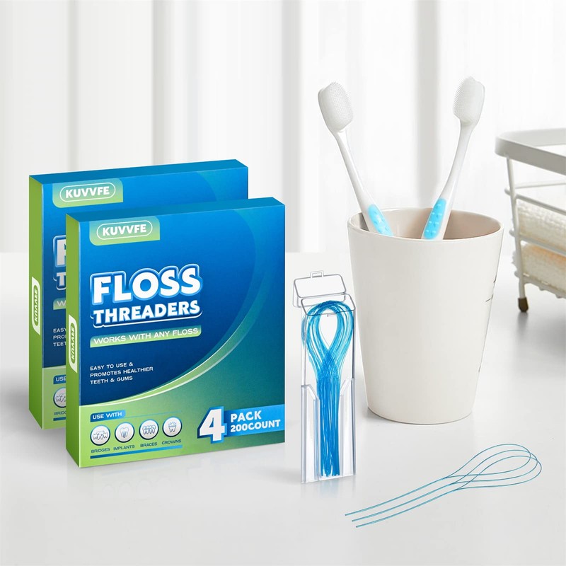 Kuvvfe Floss Threaders,Deep Clean Floss for Braces, Bridges, Implants|200Count (Pack