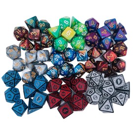 Generic 7pc Dice Set Polyhedral Dark DND RPG Board Table Games Fantasy D&D, Multicolored Galaxy Dungeons and Dragons Style (Black/Blue)