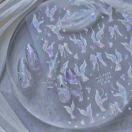 BYNYTO 5D Embossed Designs Nail Art Stickers Decals Self Adhesive Nail Decals Flash Mermaid Bowknot Nail Stickers Manicure Sliders for Women DIY Nail Art Decorations (20.shelllight mermaid)