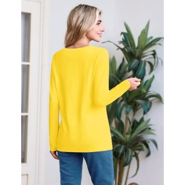 YUCOLEN Womens Casual Loose Long Sleeve Shirts Drop Shoulder Trendy Cute Fall Clothes Women Tops Yellow S