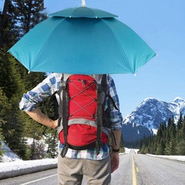 Luwint 36’’ Umbrella Hat, 2 Layer Folding Rain UV Protection Headwear Fishing Umbrella Cap for Gardening Golf Outdoor