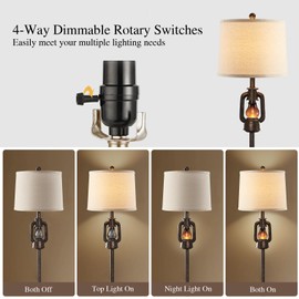 63'' Farmhouse Lantern Floor Lamp for Living Room with 2 Light Sources, Rustic Vintage Resin Tall Standing Lamp with Glass Night Light for Bedroom Office Study Room, Bulb Included (Bronze)