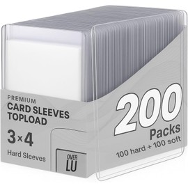 Over Lu 200-Pack Trading Card Sleeves | 100 Hard Clear Penny Sleeves & 100 Soft Card Protectors Perfect Fit for TCG, MTG, and Sports Cards | Acid-Free,