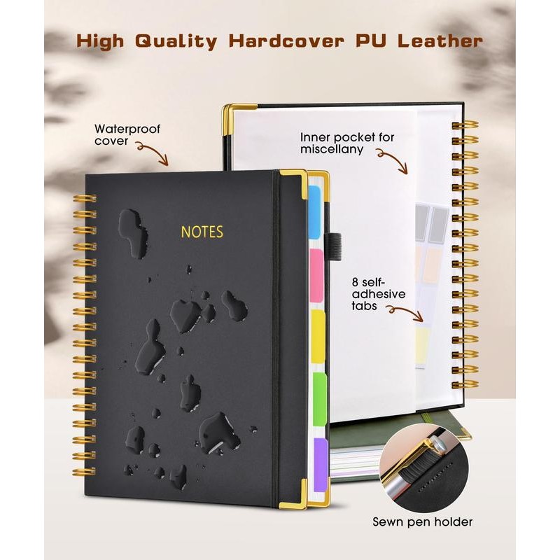 Hardcover Spiral Notebook journal with Removable Dividers Tabs, 300 Pages