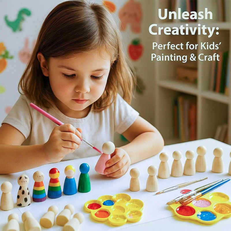 60Pcs Wooden Peg Dolls Set, 35mm Unfinished Wooden Figures