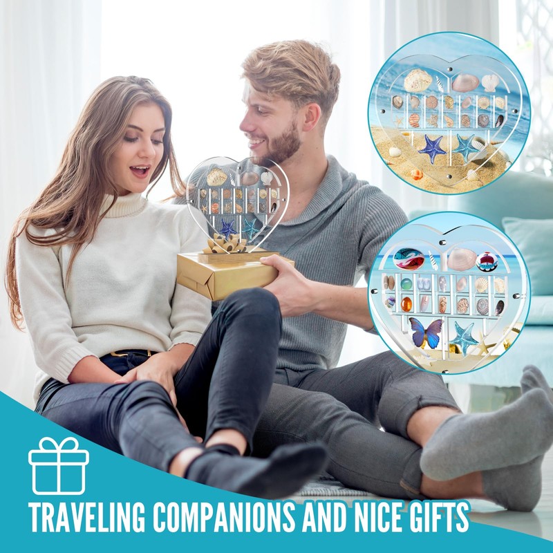 Mini Heart Acrylic Magnetic Seashell Display Box with Hold Base,