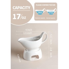 Gurygo 17oz Large White Ceramic Gravy Boat with Tray - Porcelain Gravy Boat with Large Pour and Fewer Drips - Ceramic Sauce Boat for Gravy, Salad Dressings, Microwave & Freezer Safe