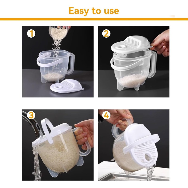 Moncer Rice Washing Bowl Colander, Rice Washing Bowl with Strainer