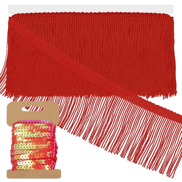 Swpeet 5 Yard × 4 Inch Red Fringe with Sequin