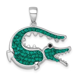 JewelryWeb 28mm 925 Sterling Silver Rhodium Plated Polished Green Crystal Alligator Pendant Necklace-Pendant for Women