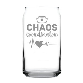 Make Your Mark Design Chaos Coordinator 16oz Can Shaped Pint Glass, Hand Engraved, Etched, Funny Nurse Gifts, Appreciation, Healthcare Worker Glass