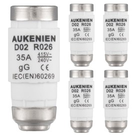 AUKENIEN Neozed Fuse 35A D02 E18 400VAC Spiral Ceramic Fuses 35 Amp Safety Fuse NEOZED Fuse Insert (Pack of 5)
