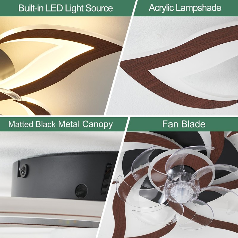 Yfrest Modern Ceiling Fan with Lights, Flush Mount Ceiling Fan