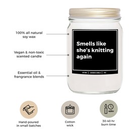 YouNique Designs Funny Knitting Gifts for Knitters 8oz Soy Candle, Gifts for Knitters and Crocheters, Gifts for People Who Knit, Gifts for Yarn Lovers - Knitting Gift Ideas (Lavender & Vanilla)