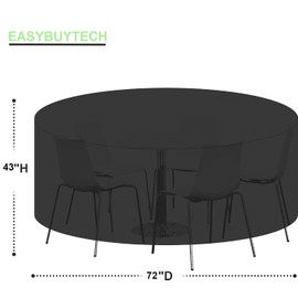Round Patio Table Cover, Patio Furniture Covers Round, Outdoor Furniture Cover Waterproof, UV Resistant, Windproof, Dustproof, 72''D x 43''H